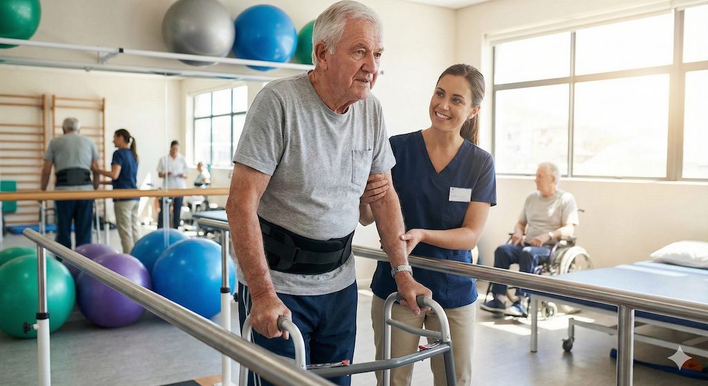 Fisioterapia para reabilitação de fratura de quadril em clínica geriátrica